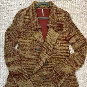 Free People 70s Teddy Sweater Peacoat | Tan, Brown, Stripes, Stretchy | Size M